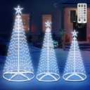 3 Pack Christmas Cone Tree Lights, 4' 5' 6' Christmas Tree Light Show Dimmable with 12 Modes Remote Control, Artificial Tree Lights with Topper Star for Xmas Indoor Outdoor Yard Decor, Pure White