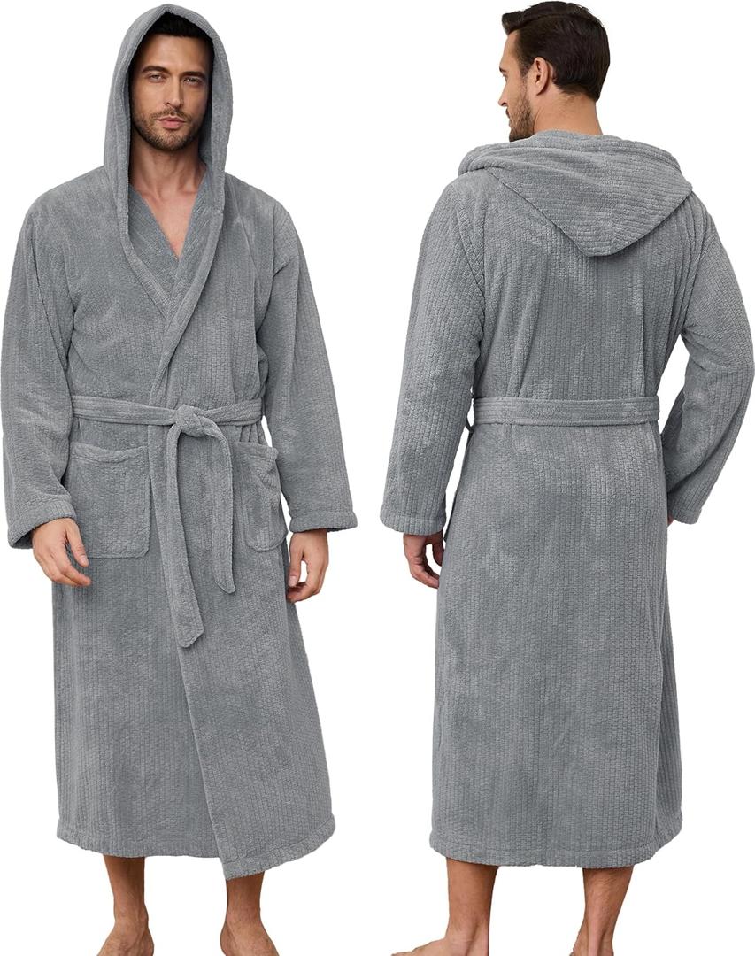 PJGGZ Men's Bathrobes with Hood, Soft Long Towel Robe for Men - Super Absorbent Quick Dry yet Warm S/M