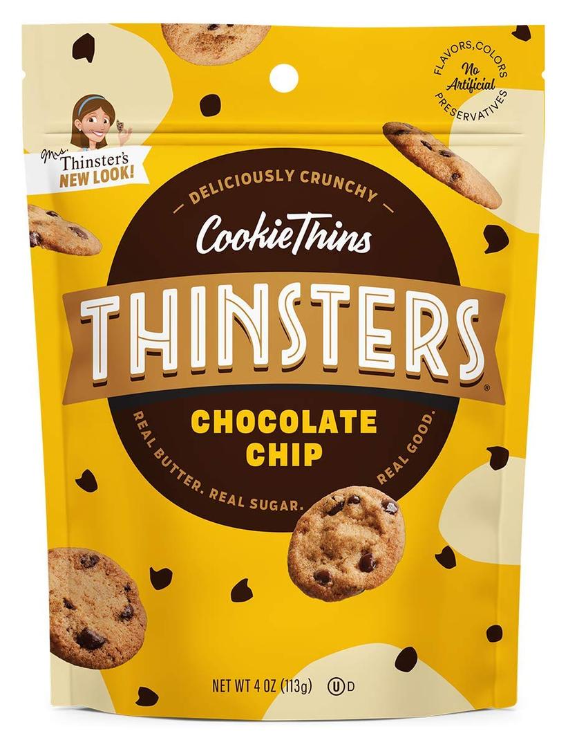 4 x Thinsters Cookies, Chocolate Chip Cookie Thins, 4 oz Pack (EXP 10/29/25)