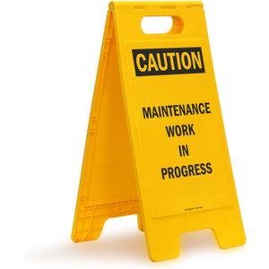 SmartSign 25 x 12 inch Caution - Maintenance Work In Progress Two-Sided Folding Floor Sign, Digitally Printed Polypropylene Plastic, Black and Yellow