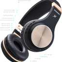 Riwbox Bluetooth Headphones, XBT-80 Folding Stereo Wireless Bluetooth Headphones Over Ear with Microphone and Volume Control, Wireless and Wired Headset for PC/Cell Phones/TV/Gym (Black Gold)