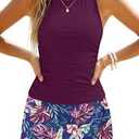 DACI Women's Purple Leaves Tankini Swimsuits with Skirt Two Piece tummy control bathing suits high neck swimwear, Small