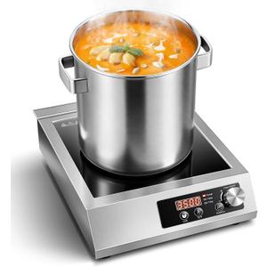 3500W Commercial Induction Cooktop with Knob & LCD Display – 10-Level Precise Power Control, Quiet Cooling System for Home Chef, Catering & Outdoor Cooking