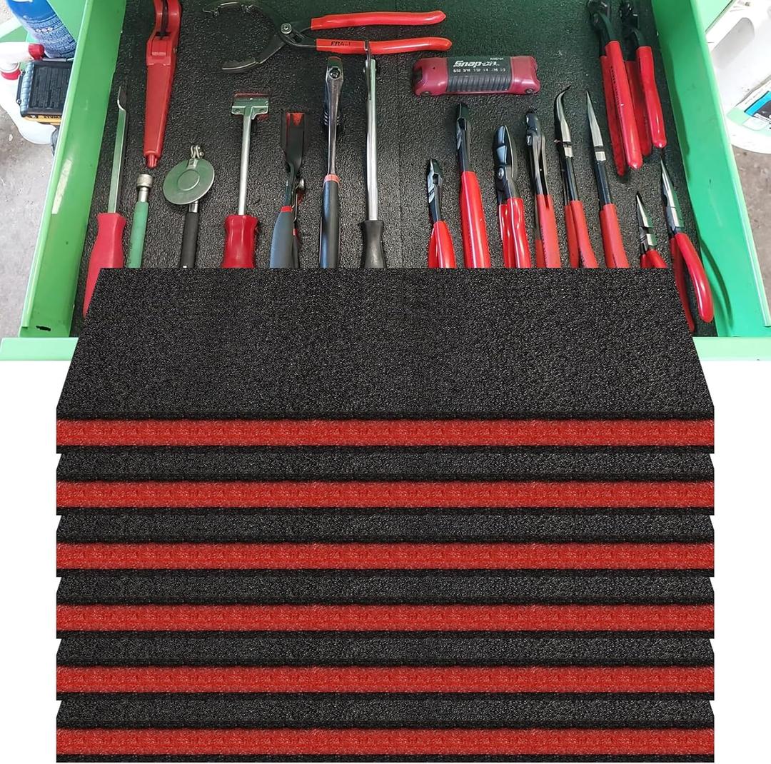 6 Pack Tool Box Foam Inserts for Cases,Tool Box Liner Polyethylene Sheets, Toolbox Kaizen Organizer and Storage Shadow(18 x 12 x 1 Inch,Red, Black)