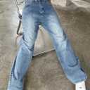 EMMIOL Women Baggy Jeans Trendy Mid-Low Waisted 90s Vintage Denim Pants Baggy Jeans Trouser (Blue, S)