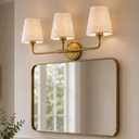 AUTELO Gold Vanity Light, Lights for Vanity with Fabric Linen Shade, 3-Light Wall Sconce, Lighting Fixtures Over Mirror for Bathroom Bedroom, W2664-3 BG