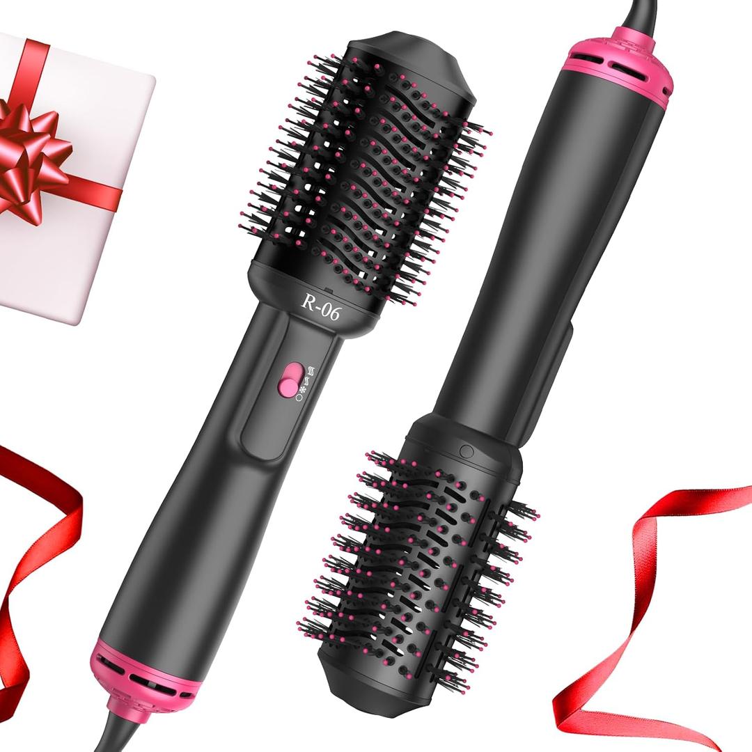 4-in-1 Hair Dryer Brush - Blow Dryer and Styler in One, Hot Air Brush with Oval Barrel for Volumizing, Suitable for All Hair Types, Red Christmas Gifts