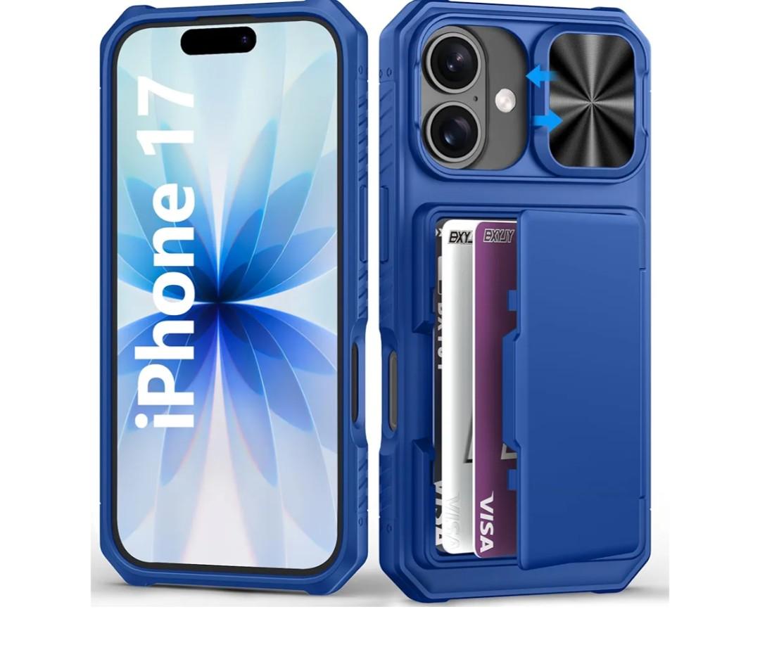 BXYJY for iPhone 17 Case Wallet with Card Holder (45 Cards), Slide Camera Cover, Military Grade Shockproof, Heavy Duty Shockproof Rugged Women Men Phone Case for iPhone 17 6.3" 2025, Roral Blue
