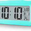 Digital Alarm Clock with Indoor Temperature, Battery Operated,Snooze Model,12/24H Display for Bedrooms Heavy Sleepers Kids Travel Bathroom Desk Smart Clock (Blue)