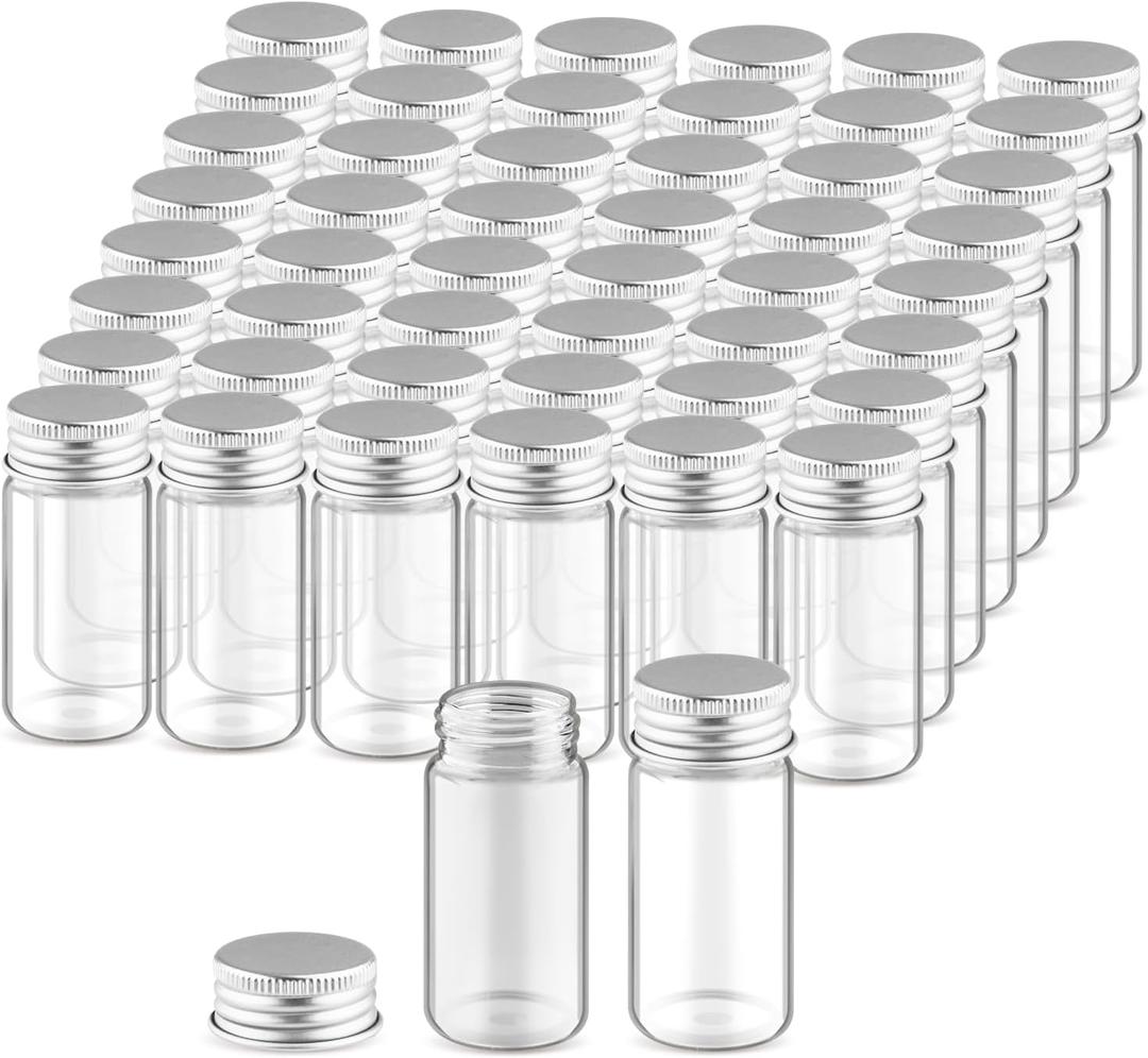50 Pcs Small Sealed Bottles Empty Sample Vials Container Clear Wish Bottle Tiny Jars with Silver Aluminum Lid for Liquid DIY Crafts Party Favors - 30ml/1oz