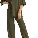 SHEWIN Women's 2 Piece Outfits Waffle Knit Lounge Sets Casual Short Sleeve Button Down Sleepwear Pajamas Set (XXL)