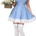 Spooktacular Creations Halloween Women Dress Costume, Blue White Gingham Fairy Dress Character Cosplay for Daily Parties (Large)