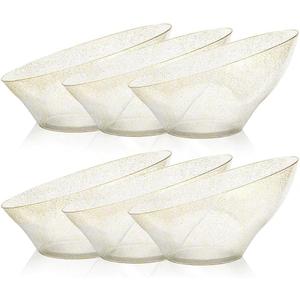 BESTVIP 54oz Clear with Gold Glitter Serving Bowls for Party - 12 Pack Angled Disposable Serving Bowls for Chips, Snacks, Fruit, Salad - Decorative Catering Bowls for Daily Use, Halloween, Christmas