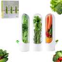 3 Pack Herb Saver for Refrigerator Fresh Herb Keeper with Removable Silicone Drain Plug Vegetable Preservation Storage Container for Cilantro Mint Basil Extends Freshness Up to 2-3 Weeks