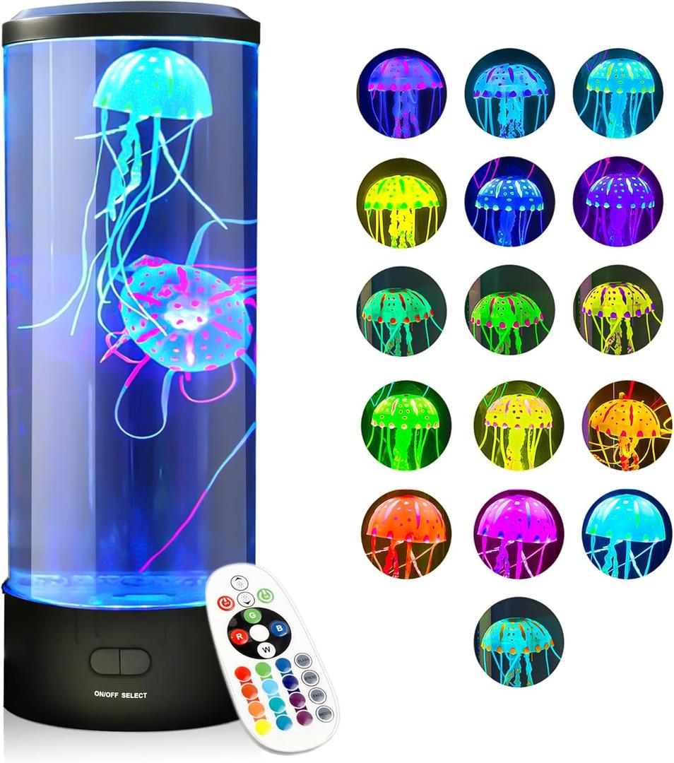 Brewish Jellyfish Lamp, 16 Color Changing Options, 4 Modes Lifelike Jellyfish Aquarium, Auto Shutdown, Remote Control Electric Jellyfish LED Night Light, Cool Lamps for Home Decor & Men, Women, & Kids
