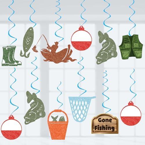 Gone Fishing Party Decorations Fishing Decorations, Assembled and Ready to Use, Fishing Birthday Party Supplies Hanging Swirls Party Streamers 24pcs Kids Birthday Party Decor Banner