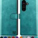 SUANPOT for Samsung Galaxy S24 5G Wallet case with RFID Blocking Credit Card Holder,Flip Book PU Leather Protective Cover Women Men for Samsung S24 Phone case Blue Green
