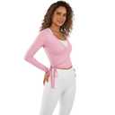 Women Ballet Pilates Wrap Tops Long Sleeve Tie Front Crop Shirts Y2K Dance Workout Yoga Going Out Tops