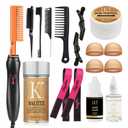 Electric Hair Straightener Comb Curling Iron for Natural Black Hair Wigs Pressing Combs with Wig Glue, Rat Tail Comb Salon Clips (17 Pcs)