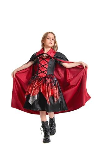 ellzant Kids Vampire Costume for Girls 8-10, Girls Halloween Costumes Dress Vampire Cape Skirt Cloak Vest Outfit S (110-200 cm)