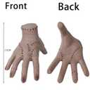 Women Wednesday Addams Wigs with Thing Hand Necklace and Headband Long Black Braided Wigs with Bangs for Halloween