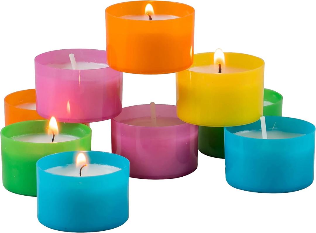 Stonebriar 96 Pack Multicolor Tea Lights, Colorful Tea Candles, Unscented, 6 to 7 Hour Long Burning