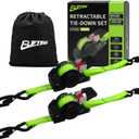 Retractable Ratchet Straps 2 Pack, 1 In X 10 Ft Tie Downs, Green | Auto Self Retracting, 1650 Lbs Break Strength, Reflective Stitching, Rubber Coated S-Hooks, For Motorcycle And ATV