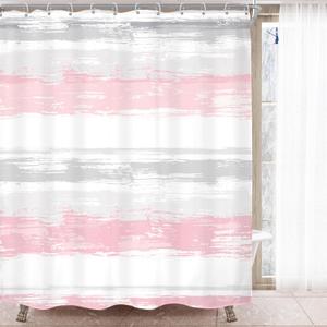 KOMLLEX Abstract Grey Pink Shower Curtain for Women Bathroom Decor 60Wx72H Modern Striped Aesthetic Minimalist Geometric Simple Neutral Watercolor Painting Fabric Waterproof Polyester 12 Pack Hooks
