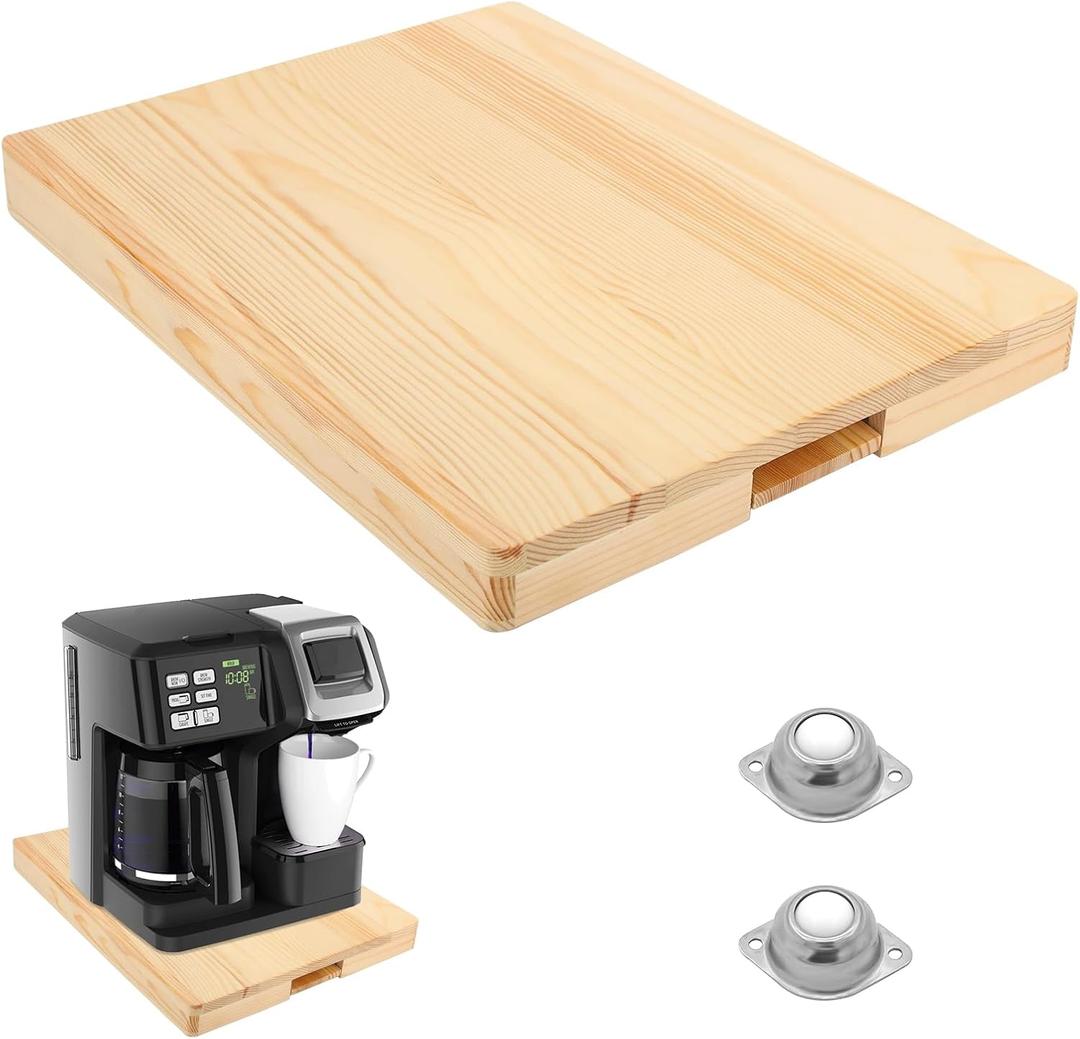 Sliding Tray for Coffee Maker - Appliance Slider 360 Rolling Tray With Wheels & Brake for Kitchen Countertop, Sliding Pull Out Mat for Ninja Air Fryer Coffee Pot Under the Cabinet (12"W 16"D) Black