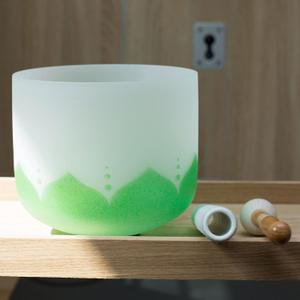 8" White Lotus Design F Note 432 hz Quartz Crystal Singing Bowl with Heavy Duty Carrying Case Suede Striker
