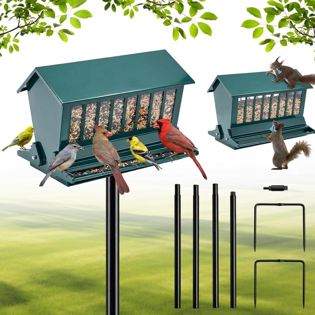 Zonon 12lbs Squirrel Resistant Bird Feeder with 71-inch Pole Set Metal Squirrel Proof Bird Feeders for Outdoor Garden Yard with Heavy-Duty Pole Mount