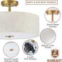 Bargeni Semi Flush Mount Ceiling Light Fixture,16 inch Drum Flush Mount Ceiling Light, Modern Light Fixtures Ceiling Mount with Matte Brass Finish, Semi Flush Ceiling Light for Bedroom,Dining Room