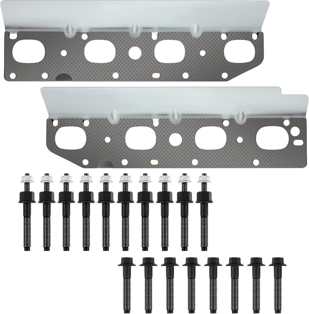 Exhaust Manifold Gasket Set with Bolts and Studs Exhaust Manifold Hardware Gasket Kit Compatible with Ram 5.7l with Bolt Studsv8 2009-2020 1500 2500 3500 Engines(Complete Left + Right)