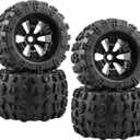 4-Pack 1/8 Monster Truck Tires 3.8 Tires Mounted 17mm Hex Solid 6-Spoke Wheels OD 170mm for 1/8 Arrma 6S Traxxas Summit ERveo Redcat HPI JLB Cheetah RC Off-Road Car (Front and Rear)