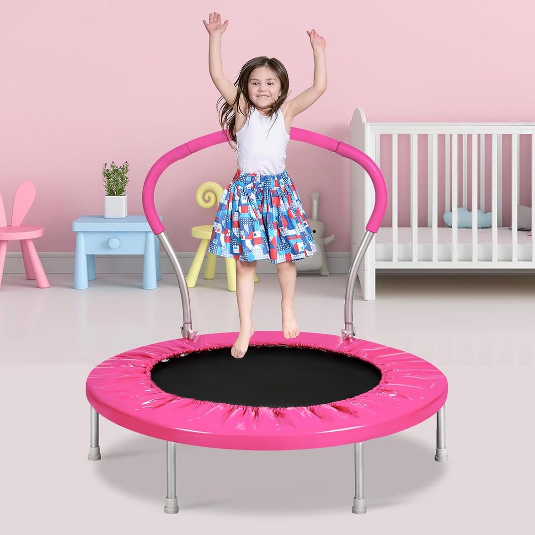 Lyromix 36-Inch Kids Trampoline with Handle - Indoor Mini Tranpoline for Toddlers, Small Fitness Rebounder for Indoor and Outdoor Use (Hot Pink)