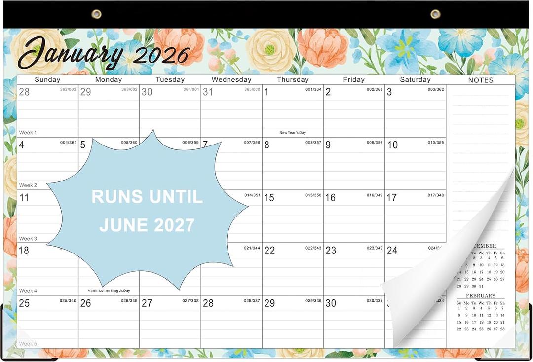2 x Lbylyhxc 2026 Desk Calendar, 18-Month Calendar Runs from Jan. 2026 to Jun. 2027, Large 17" x 12" Desktop/Wall Monthly Calendar for Home, School or Office (Watercolor Flowers Desk Calendar)