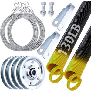 MorningRo Heavy-Duty Double-Looped Garage Door Extension Springs Bundle Springs, 3" Pulleys, and Extension Cables for 7' Feet Garage Door Hardware Parts(130 lb)