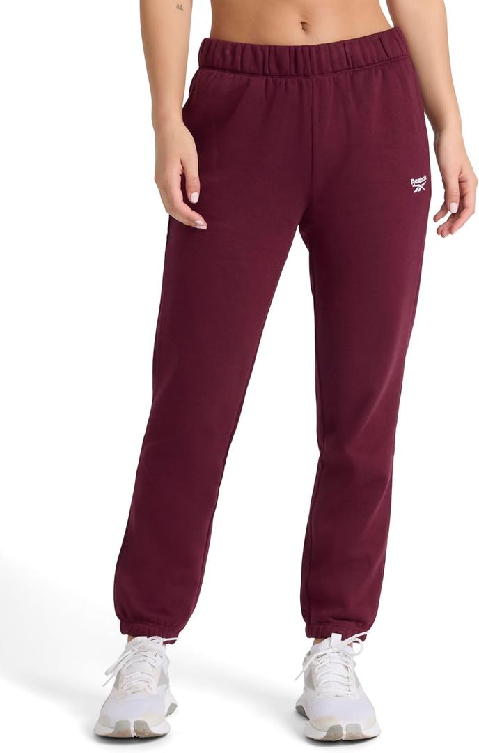 Reebok Women's Cinch-Bottom Sweatpant, Standard Fit, Midweight Cotton-Poly Fabric (Large, Black Cherry - Internal Drawstring)