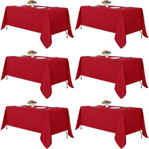 Fitable Red Rectangle Tablecloths for 6 Foot Tables, 6 Pack - 70 x 108 Inches - Stain Resistant and Washable Table Clothes, Polyester Fabric Table Covers for Wedding, Party, Banquet, Buffect