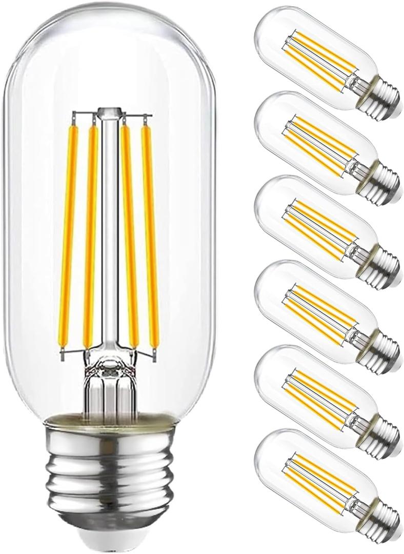 T45 Dimmable LED Bulb 60 Watt Equivalent, Vintage LED Edison Bulbs E26 Base, Tubular Clear Decorative Light Bulb, 2700K Soft White, 750LM, 6 Pack