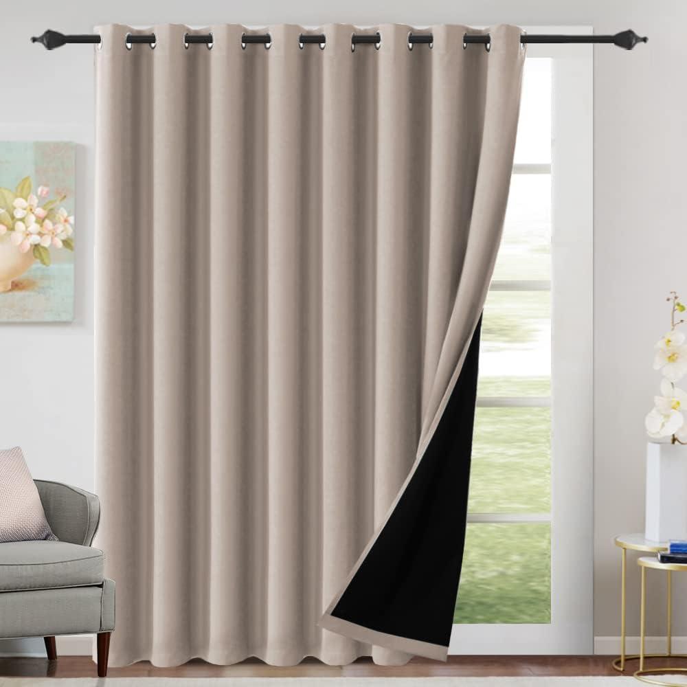 H.VERSAILTEX Patio Door Curtain 100% Blackout Sliding Door Curtains Thermal Insulated, Extra Wide Window Curtain Grommet Black Out Curtains 84 inch Long, W100 x L84 inch - Natural Sand