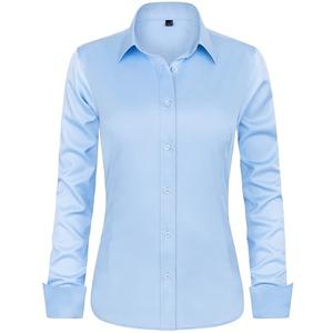 J.VER Button Down Shirts for Women Long Sleeve Collared Shirt Stretch Dressy Casual Blouses Work Professional Tops Light Blue Medium
