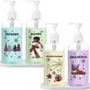 Roowest 4 Pcs Christmas Soap Dispenser 16.9 oz Christmas Kitchen Bathroom Decoration Clear Xmas Tree Snowman Snowflake Buffalo Plaid Shampoo Container Bottles with Pump and White Tray for Winter Gift