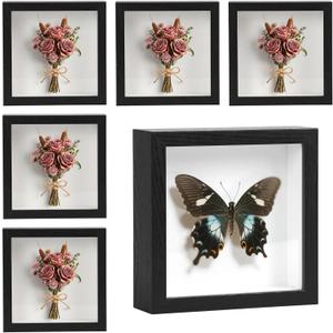 6 Pcs Shadow Box Frame - 5x5 Square Frame Display Case for Sports Memorabilia & Wedding Keepsakes - Wall Mountable Display Box for Medals, Photos, Dried Flowers (Black)