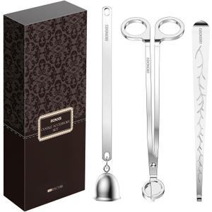 RONXS 3 in 1 Candle Wick Trimmer Set Candle Accessory Wick Cutter, Candle Snuffer Extinguisher, Candle Wick Dipper with Gift Package for Candle Lovers (Silver)