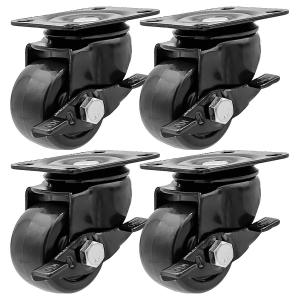 FactorDuty 2 inch Heavy Duty Polyurethane Caster Wheels with Side Locking Brake Double Ball Bearing Industrial Grade Solid Low Profile Smooth and Silent 1000LB Capacity Pack of 4