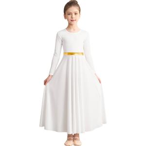 Girls Praise Dance Dress Long Sleeve Liturgical Metallic Church Robe (10-12 Years)