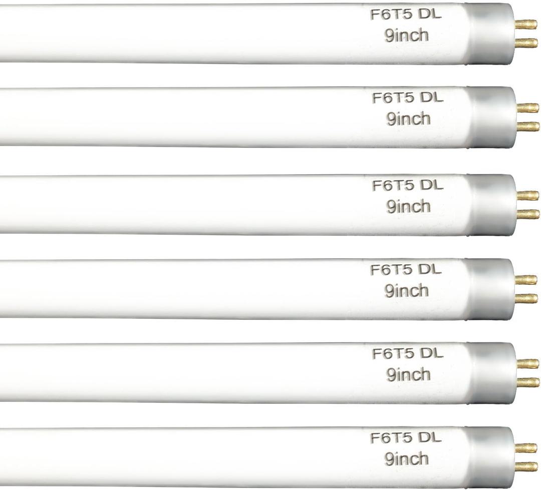 (6 Pack) F6T5/DL 6500K Fluorescent Light Bulb, F6T5/D 6W Day Light T5 Liner Tube, G5 Base Replacement for Camping Lanterns Lamp F6T5/TTL Make up Mirror9 Overall Length