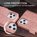 UEEBAI Wallet Case for iPhone 16 Pro, Glitter PU Leather Phone Cover Card Slots Kickstand Wallet Magnetic Closure Bling Flip Case Shockproof Hand Strap Flip Cover - Rose Gold
