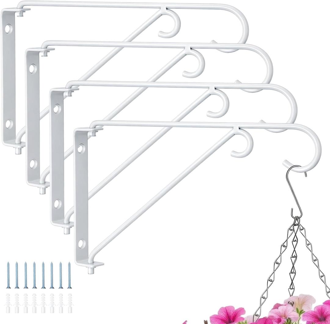 4 Pcs 9" Swivel Hanging Planter Bracket White Metal Plant Hanger, Double Hook Design for Hang Bird Feeders Wind Chimes Flower Baskets Lanterns Versatile Hanging Brackets Indoor Outdoor Use